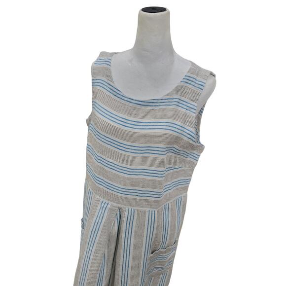 J. Jill Love Linen Linen Dress Women's Size MT Sleeveless Striped Sheath Pockets - Picture 3 of 13